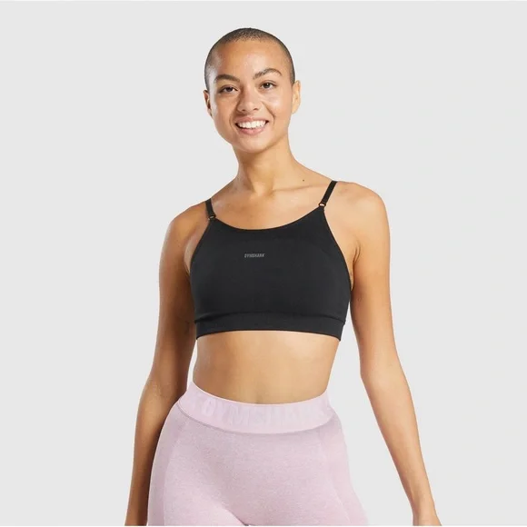 Medium Gymshark Strappy Flex Sports Bra - Black and Charcoal - Picture 2 of 9